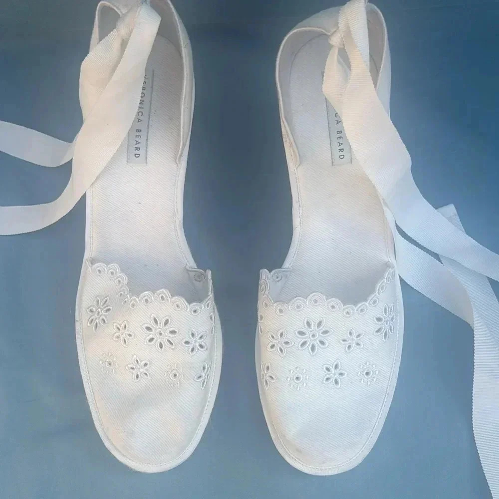 NWOT Veronica Beard Women 11 Soleil Sandal Espadrille White Eyelet Wedge *defect - Picture 11 of 11